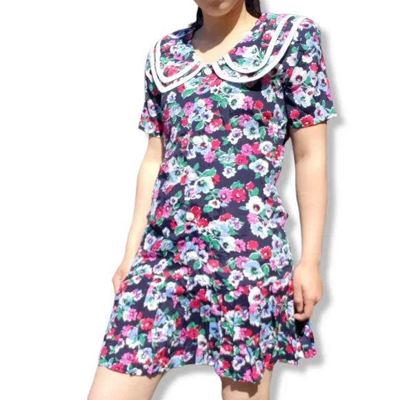 Vintage | Dresses | Vintage Rampage Blue Floral Print Bib Collar Dress Size  Medium | Poshmark